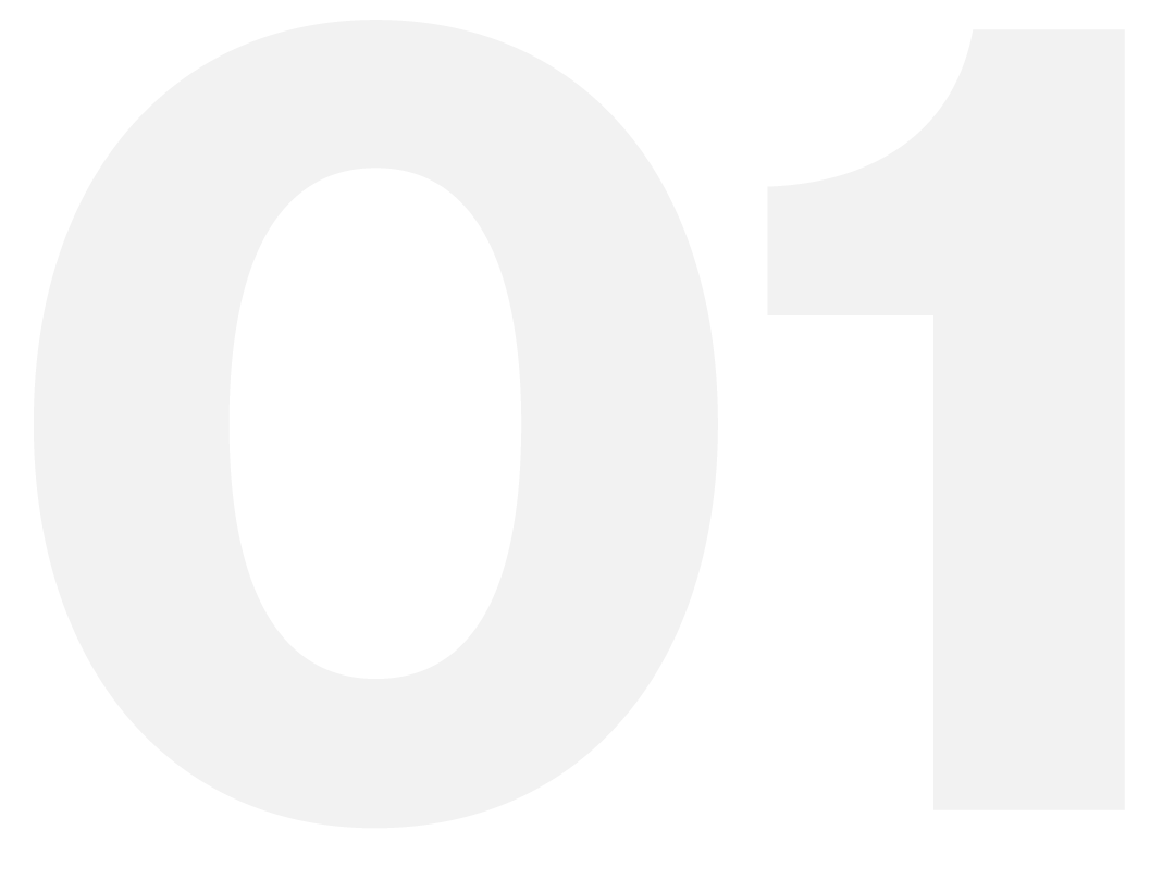 Large, gray number 01 on a black background.