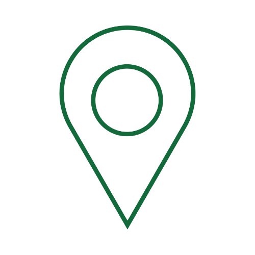 Outline of a location pin icon on a black background.