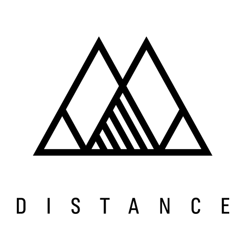 Stylized mountain range with the word "DISTANCE" below.