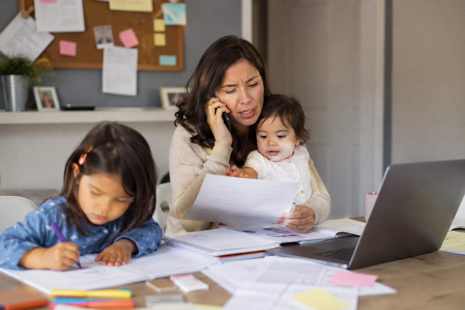 Working mom with children