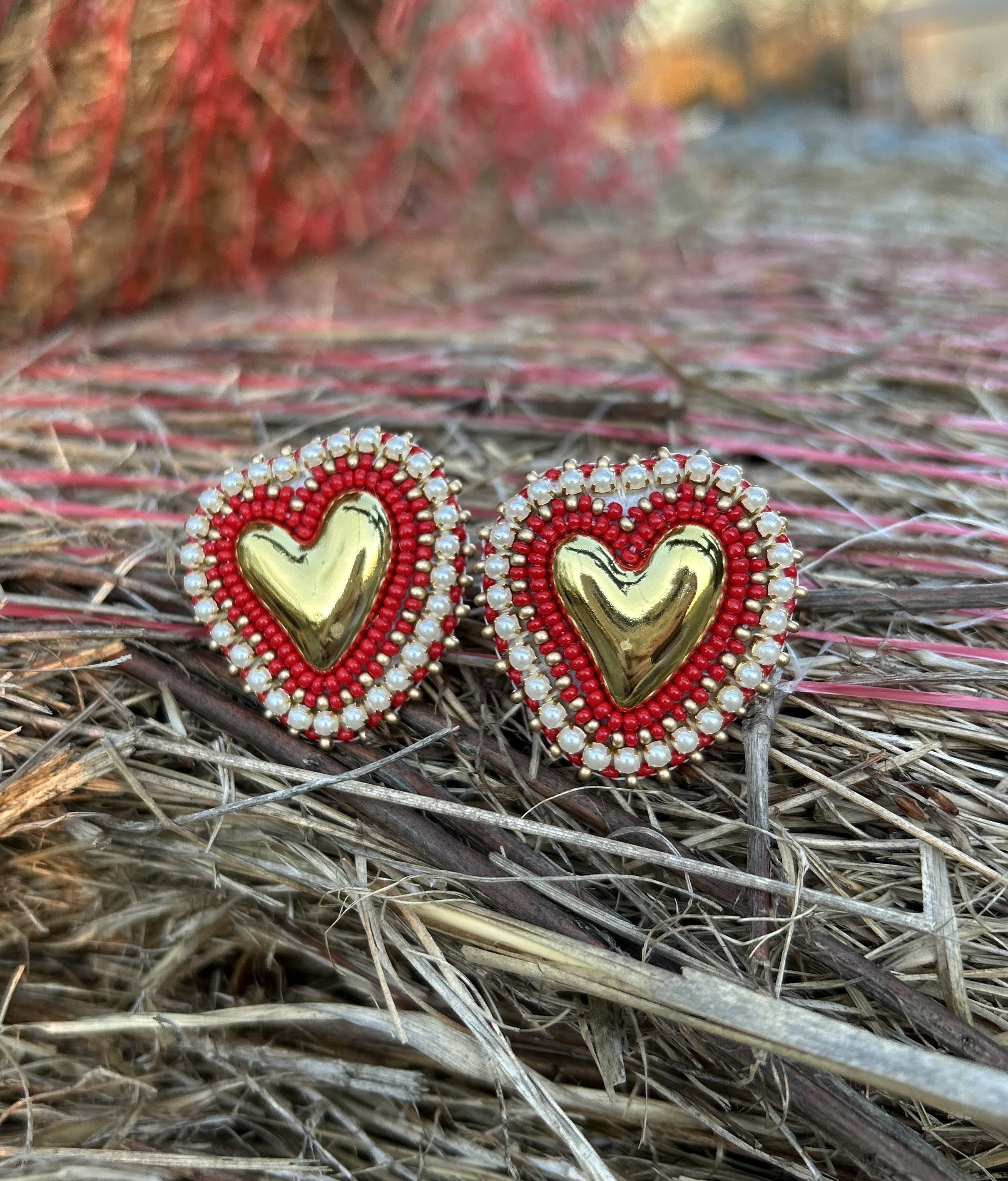 Red Pearl Pop Love Studs