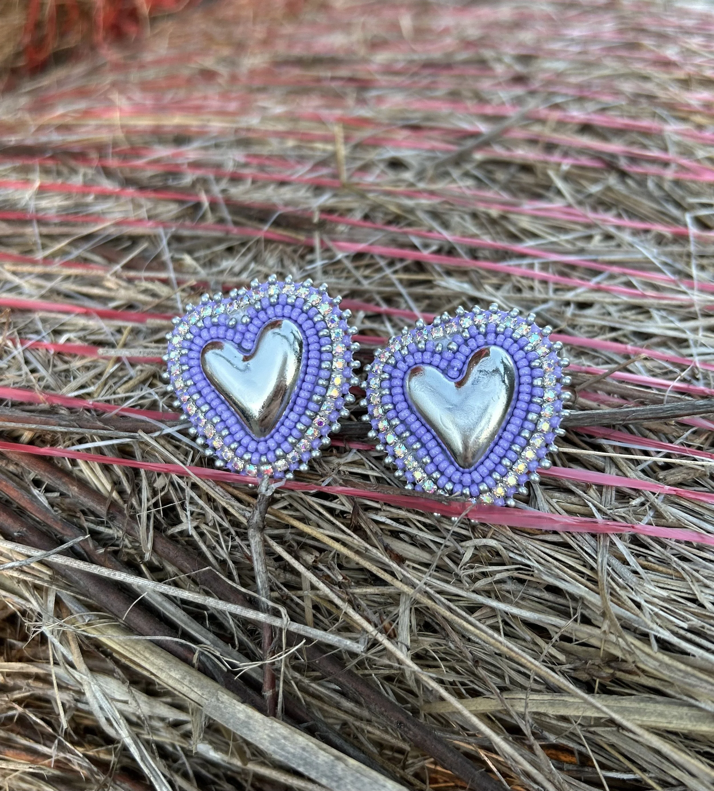 Purple Shimmering Heart Studs
