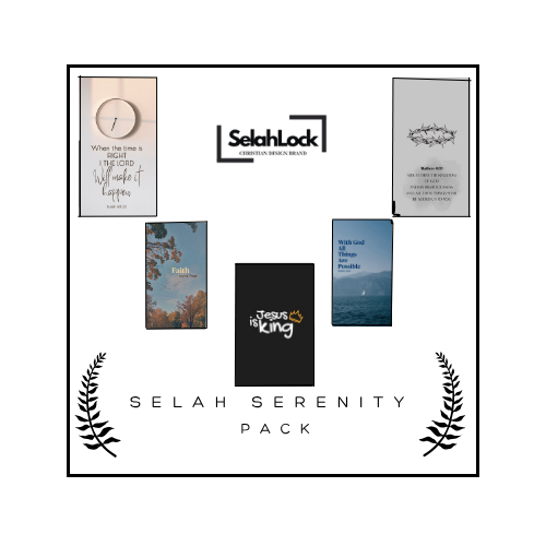 Collection of five motivational and religious posters arranged on a white background with decorative black laurel branches. The posters feature quotes and images related to faith, prayer, and encouragement.