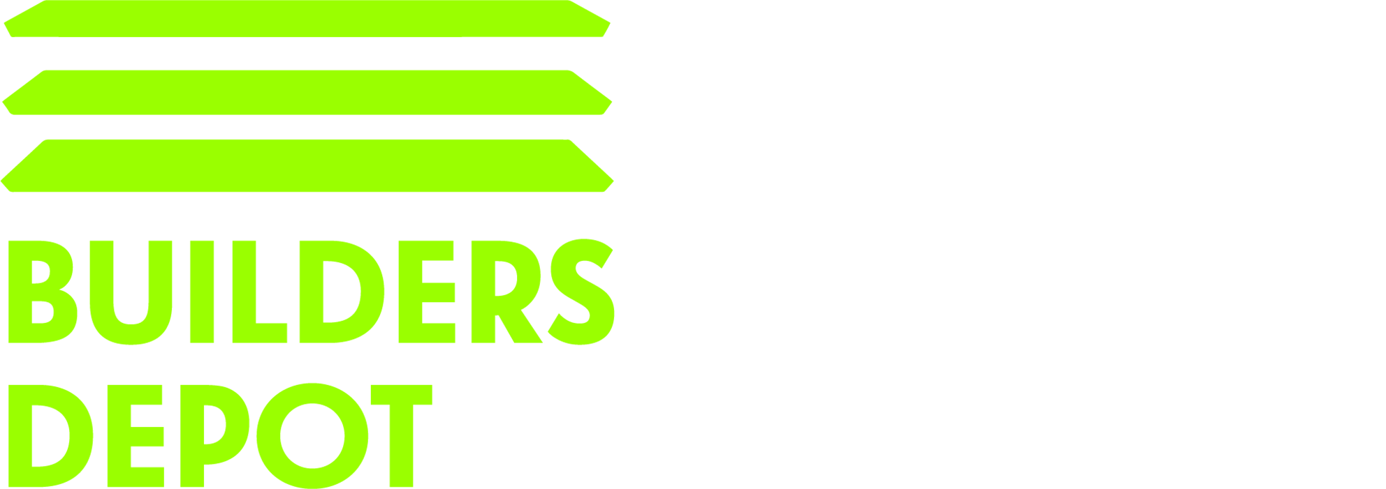 Logo for 'Builders Depot' with three lime green horizontal arrows and black text.