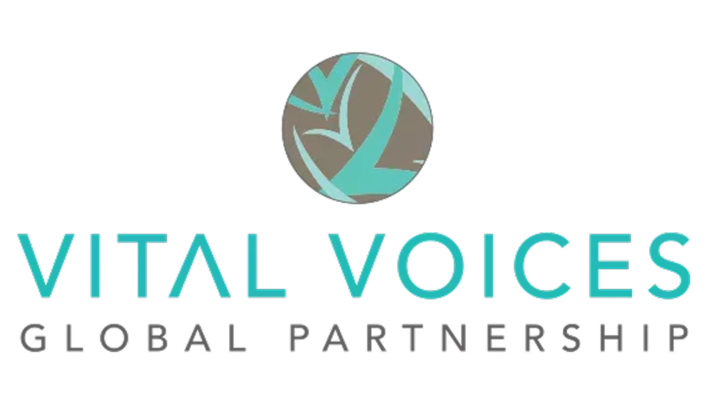Logo for Vital Voices Global Partnership featuring a stylized globe and the words 'Vital Voices' and 'Global Partnership'.