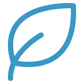 Stylized blue leaf icon with a simple outline and a prominent vein.
