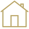 Outline of a house with a door and chimney