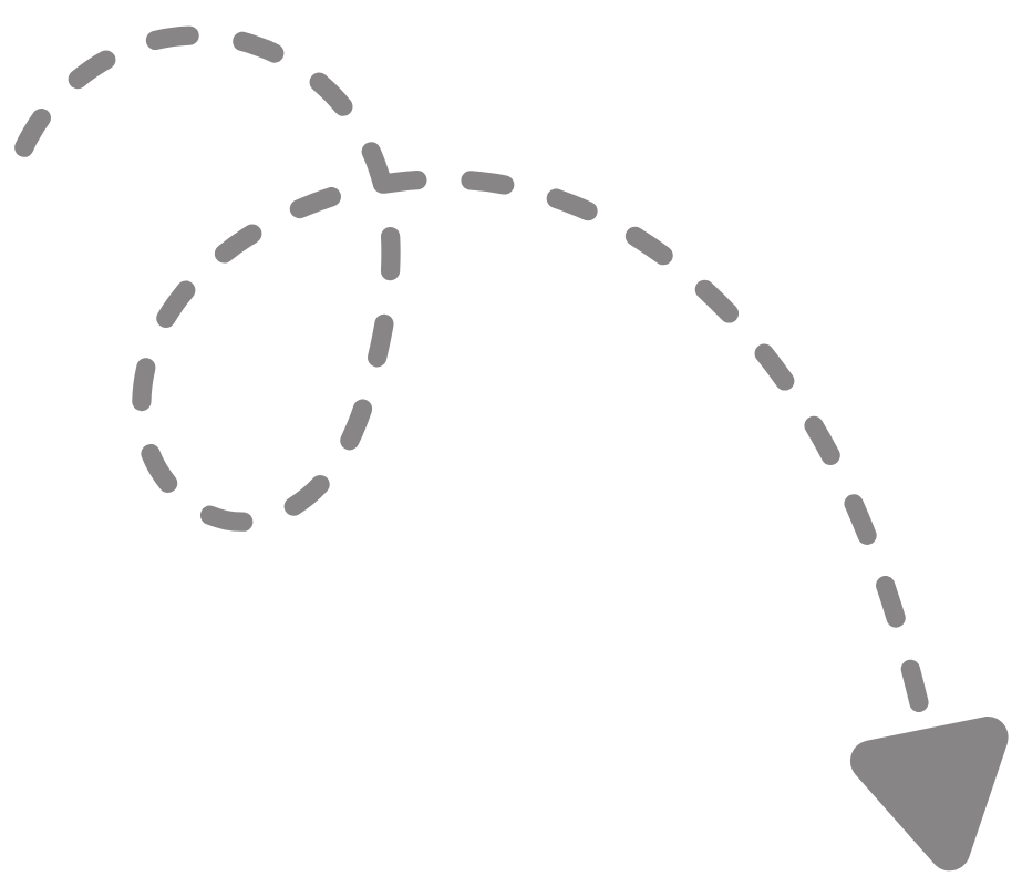 Illustration of a dashed curved arrow with a loop and arrowhead pointing downward.