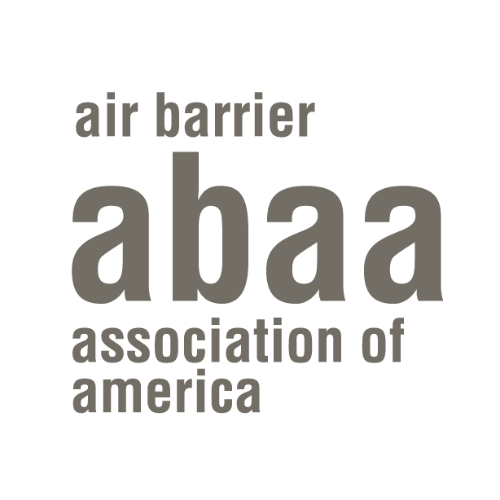 Logo of the Air Barrier Association of America with black background and gray text