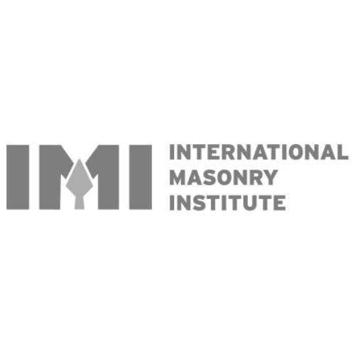 Logo of the International Masonry Institute featuring a stylized stone and a trowel.