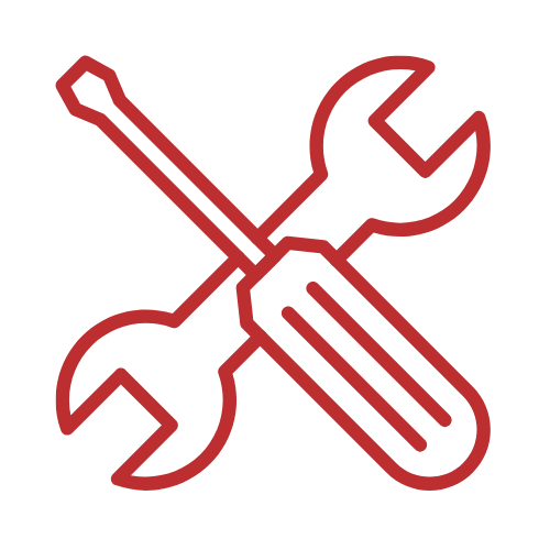 Red icon of a screwdriver and wrench crossed.
