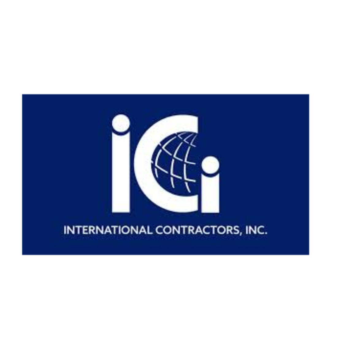 Logo for International Contractors, Inc., with a stylized globe and the initials 'ici' in white on a dark blue background.