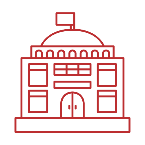 Outline of a government or municipal building with a flag on top