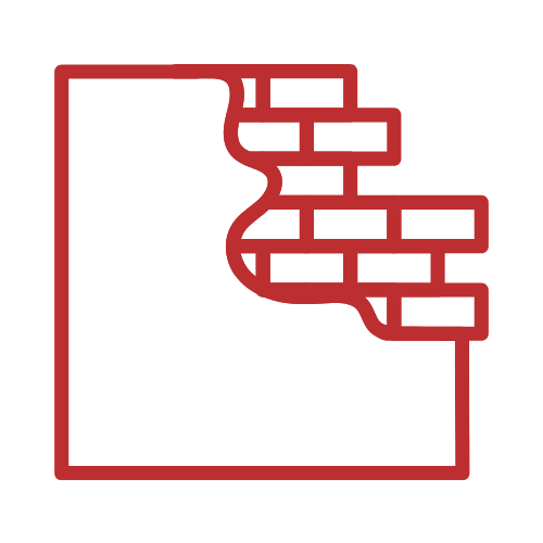 Outline of a partially constructed brick wall with a section of bricks and mortar.