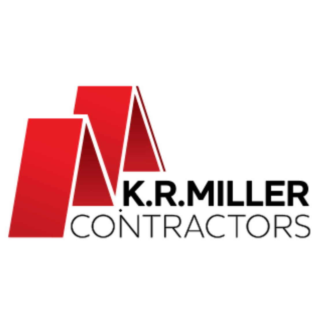 Logo of K.R. Miller Contractors featuring red geometric shapes resembling buildings and the company name in black text.