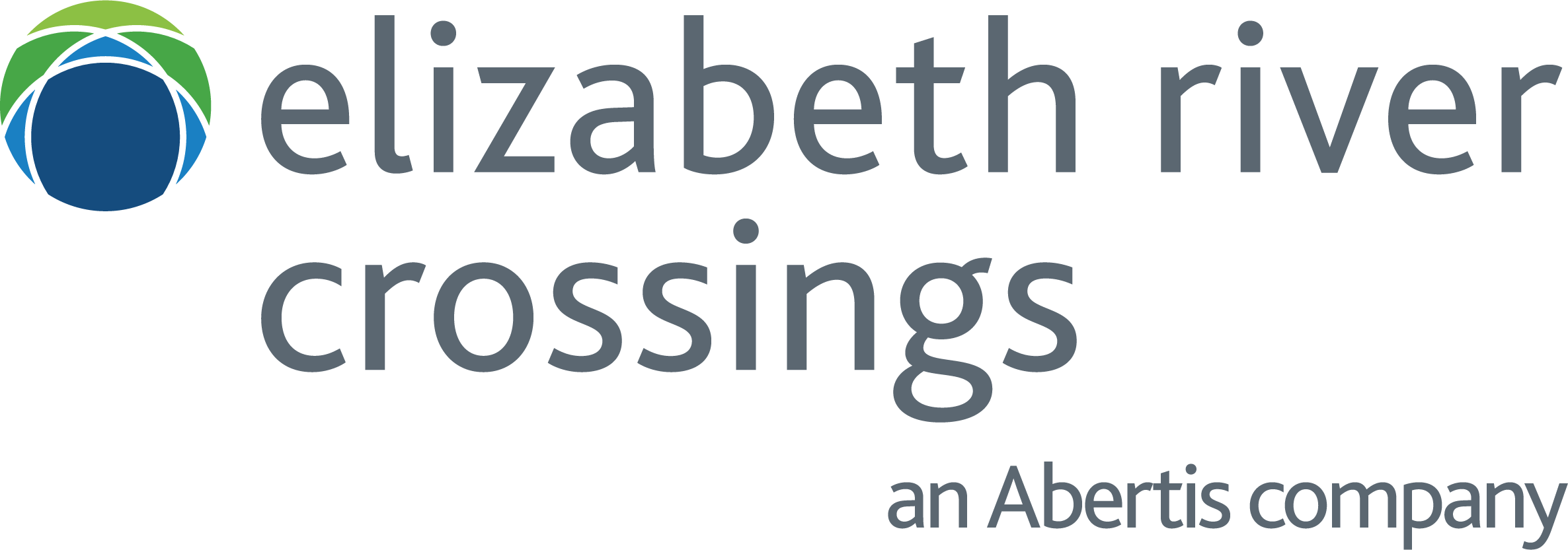 Elizabeth River Crossings logo featuring a circular emblem with overlapping green, blue, and dark blue shapes, alongside the text 'elizabeth river crossings' and 'an Abertis company'.
