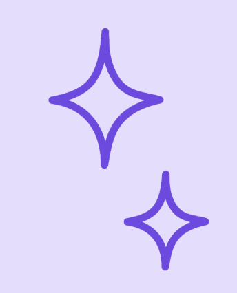 Two purple star-shaped sparkles on a light purple background.