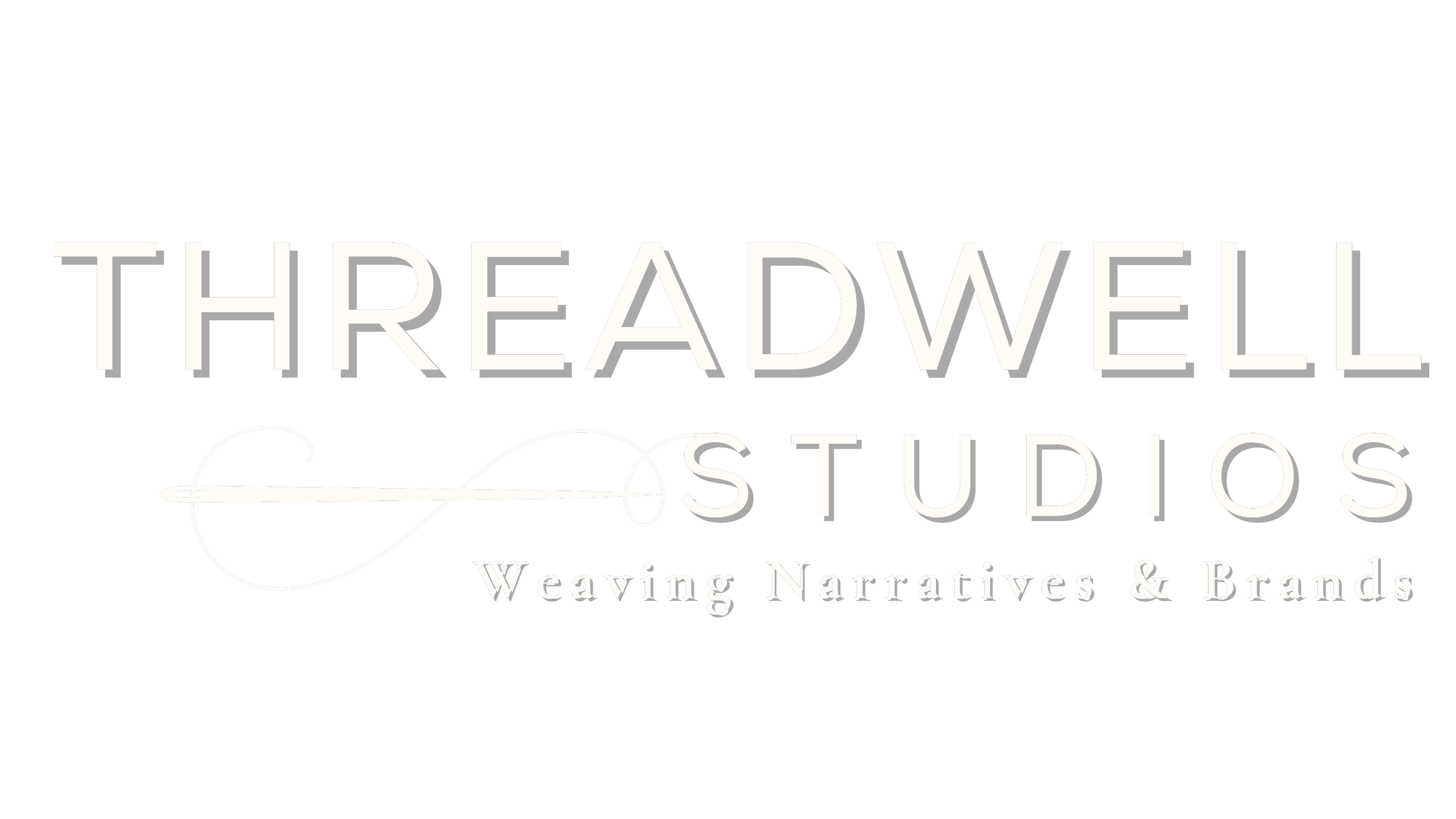 Black background with white text and a logo for 'THREADWELL STUDIOS' and the tagline 'Weaving Narratives & Brands'.