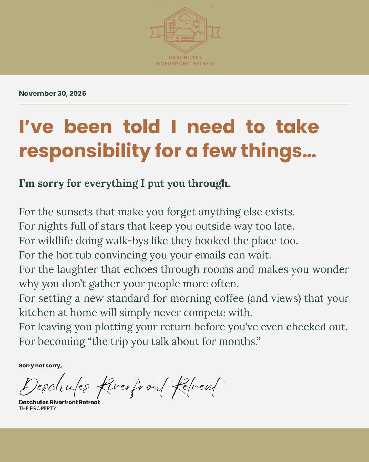 I&rsquo;ve been told I need to apologize #sorrynotsorry #deschutesriverfrontretreat #exploregon #visitcentraloregon #traveloregon