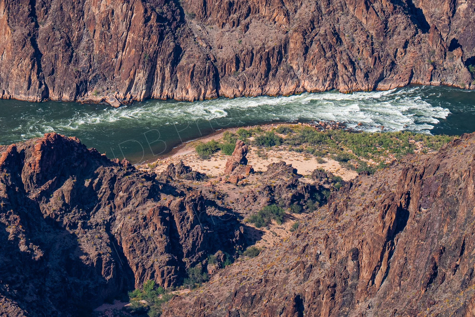A  view of the Colorado River Granite Rapids in the Grand Canyon, Arozona.