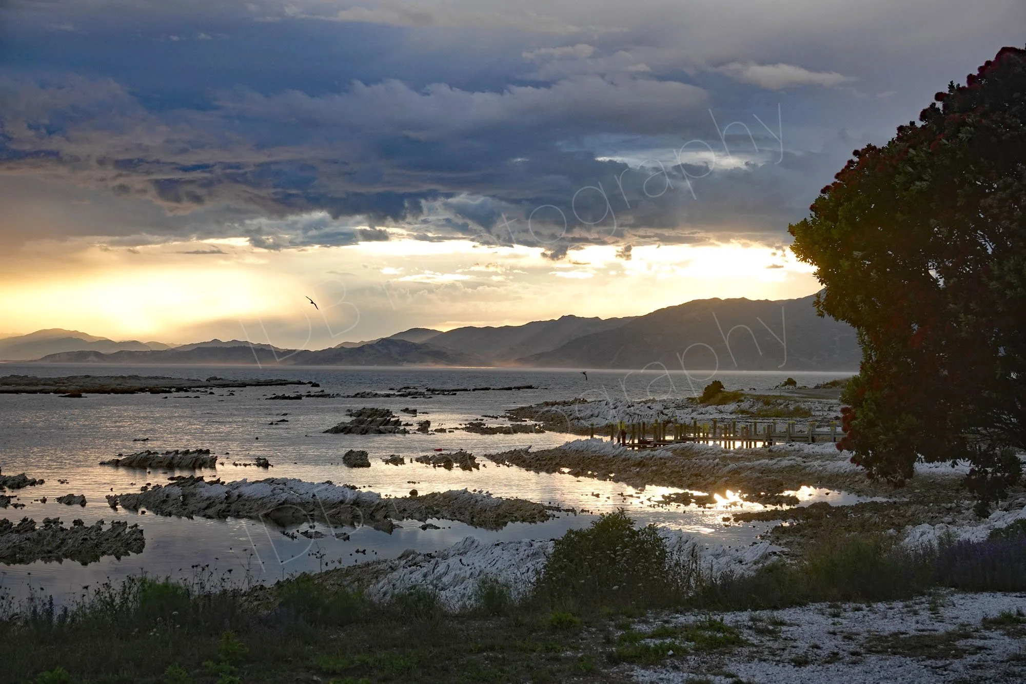 Sunset over South Bay, Kaikoura, Canterbury, New Zealand.