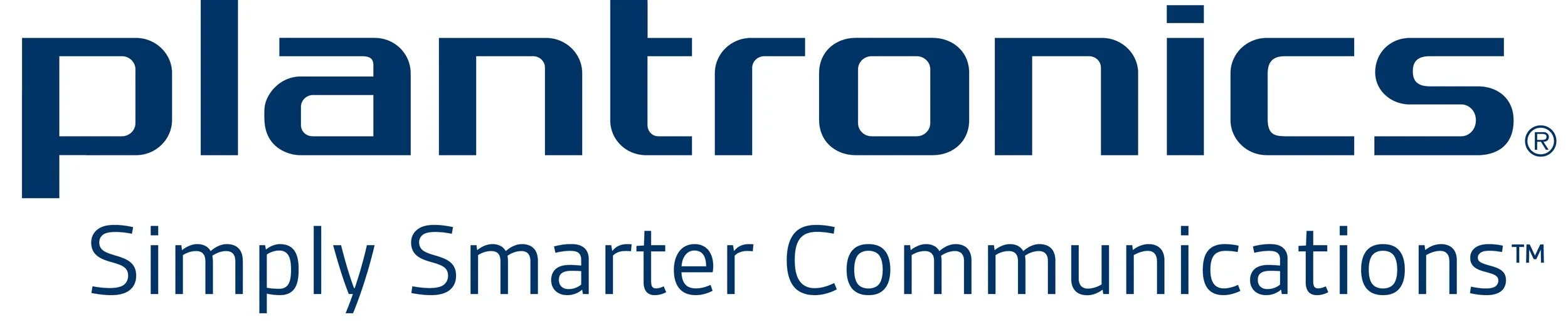 Logo of Plantronics with the tagline 'Simply Smarter Communications'