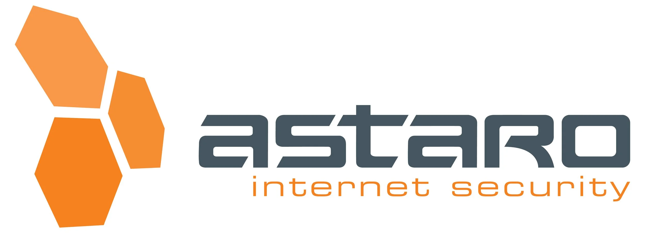 Logo of Astaro Internet Security with orange hexagons and gray and orange text