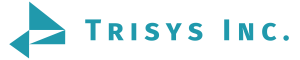 Logo of Trisys Inc., featuring a blue arrow pointing left and right.