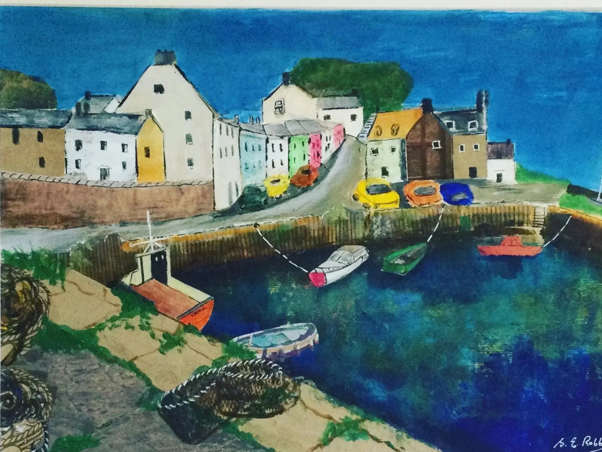 Crail Harbour, mixed media
