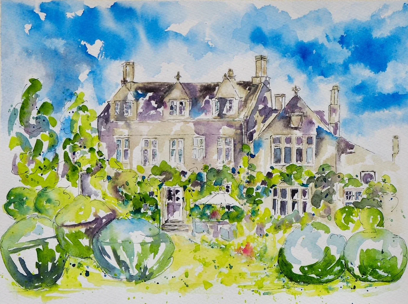 Barnsley House. watercolour