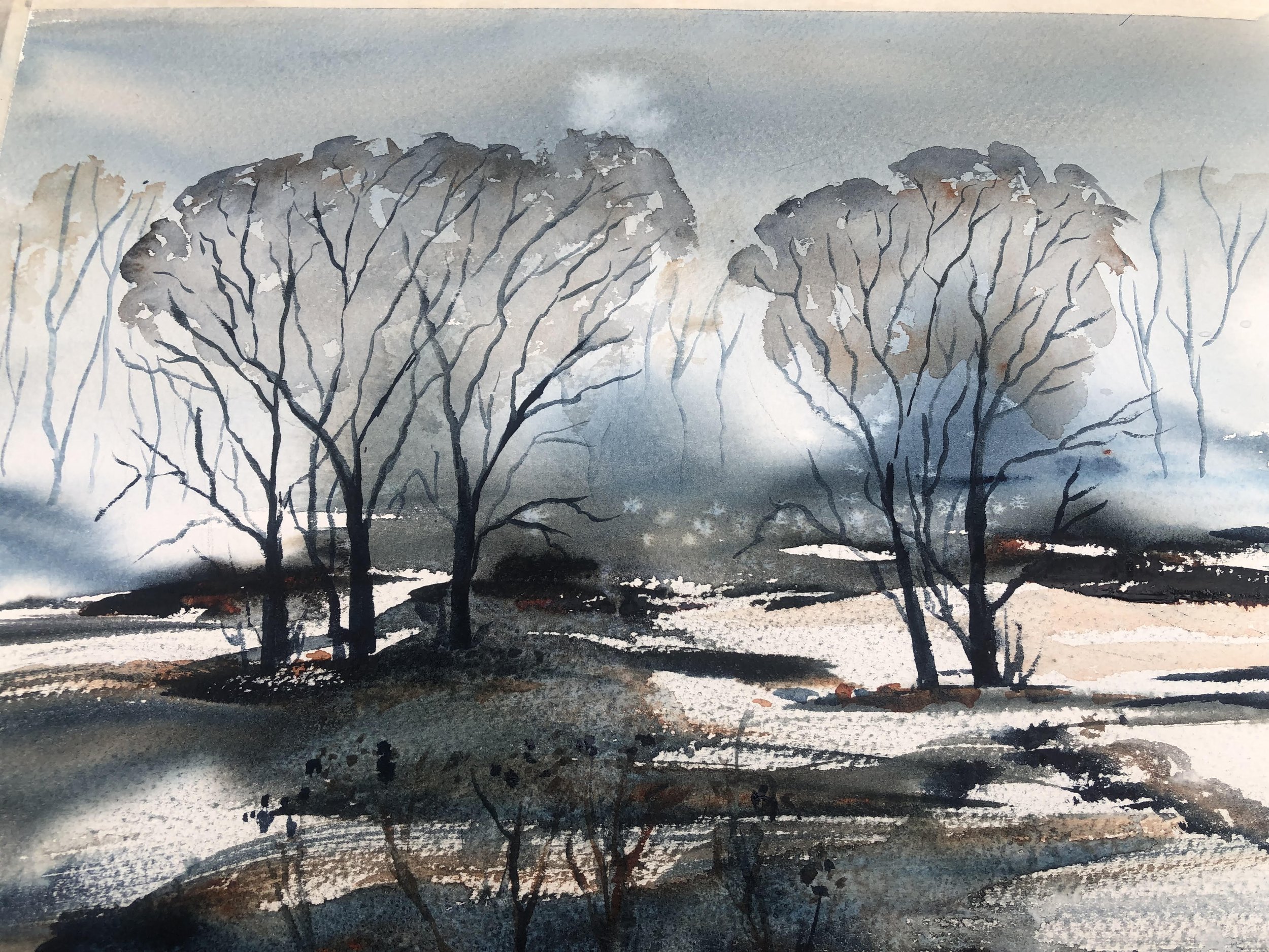 Winter trees, watercolour
