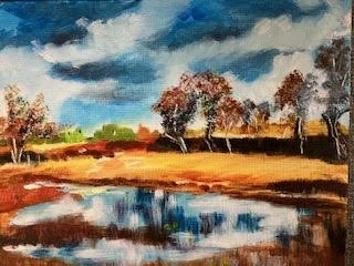 View over fields at South Cerney, acrylic