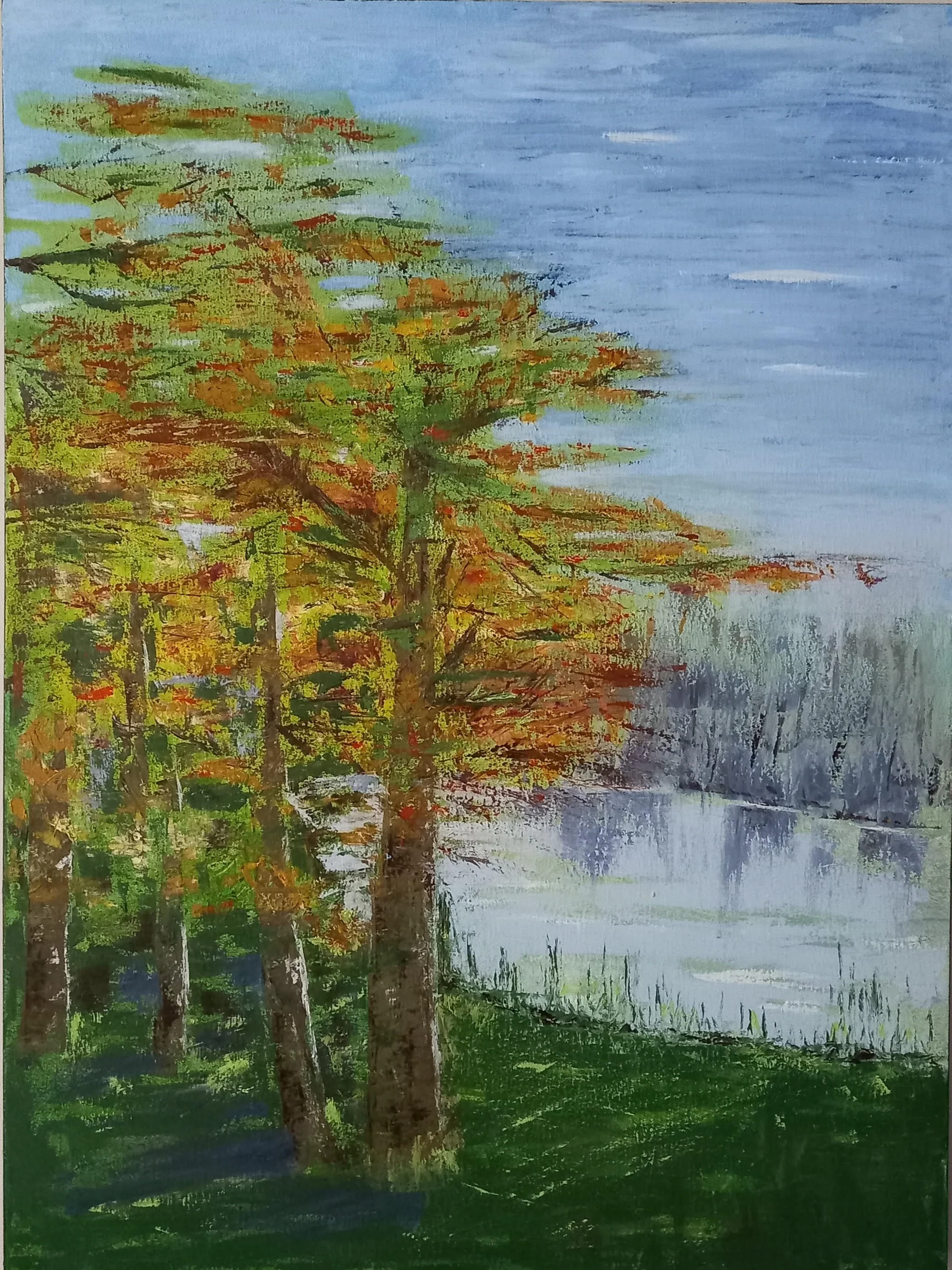 The Lake, Cirencester Park in oil