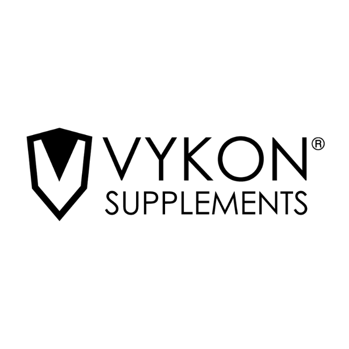 VYOKON Supplements logo with a shield icon in black and white