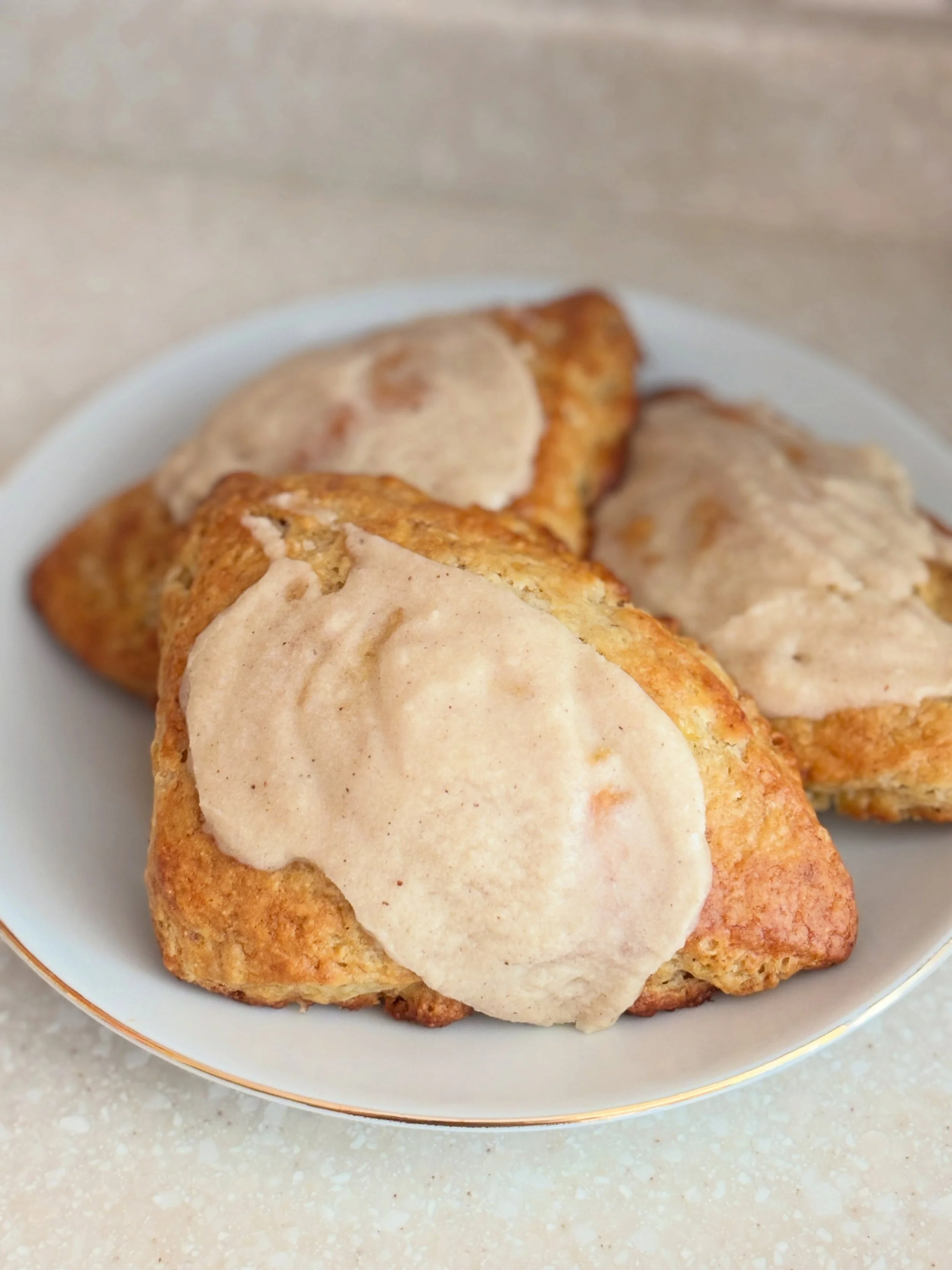 The answer is always brown butter icing and this month&rsquo;s banana bread scone has it all! #massachusettsbakery #bananabread #scone