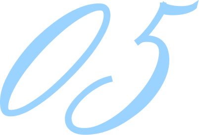 Close-up of the black number five written in cursive with a blue outline and background.