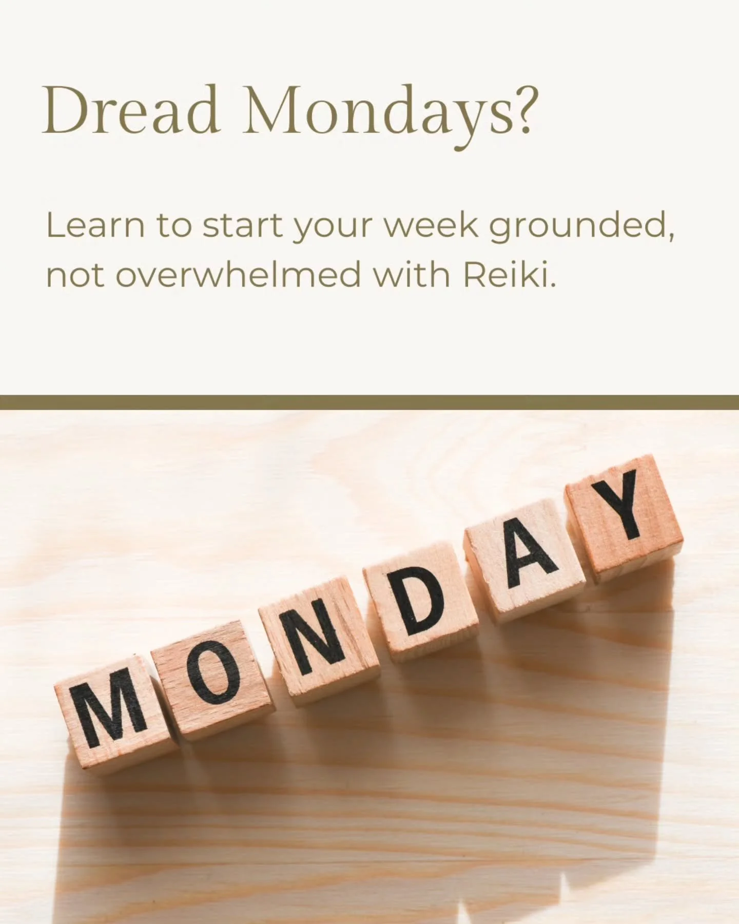 Do you dread a Monday morning? Reiki can help you find calm in the everyday. 💗

Today, before you start your morning, take 1 slow breath to calm yourself. 

With Reiki, you can learn to start your week grounded, not overwhelmed.

#mondaymood #reik