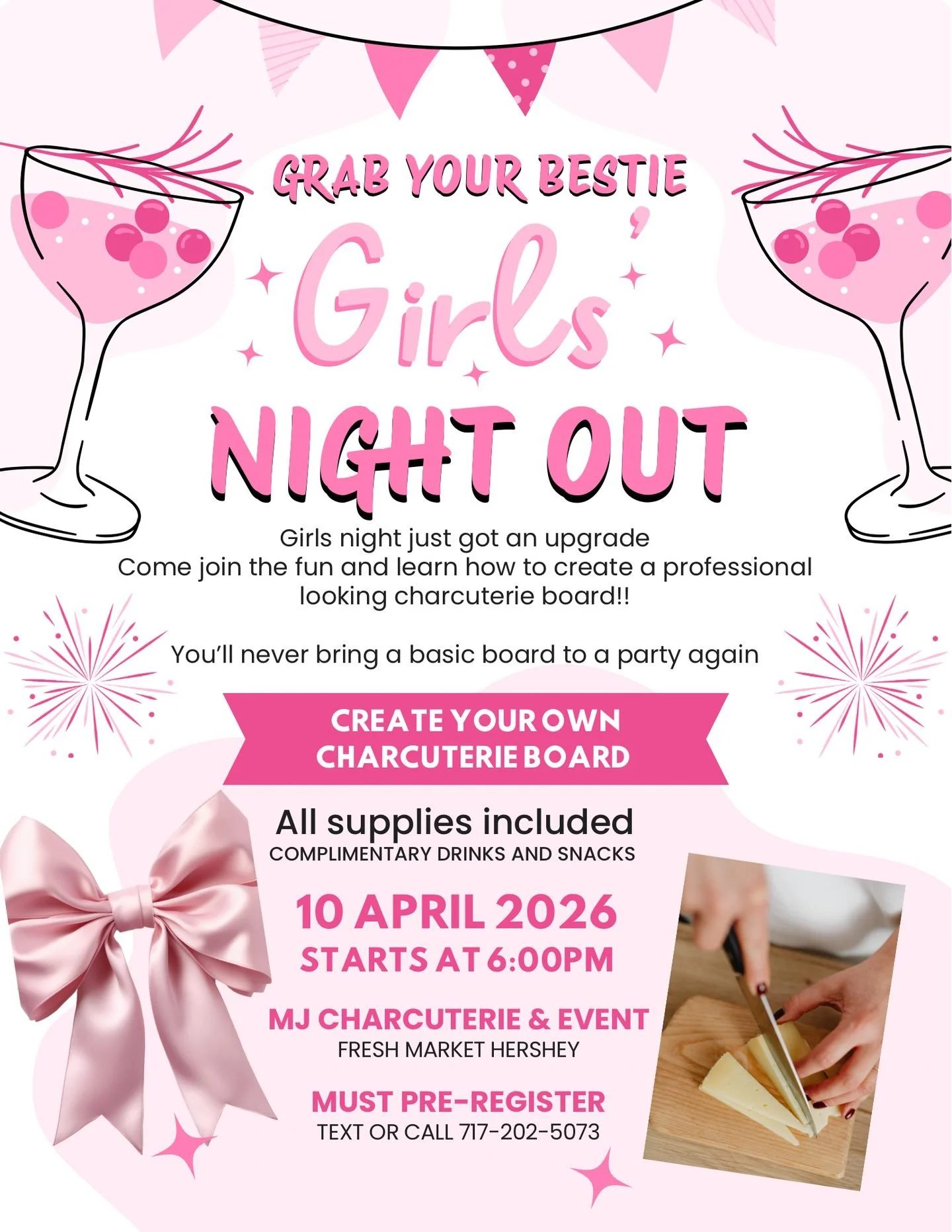 Grab your bestie&hellip; girls night just got an upgrade 💖🥂

Join us at the market for a fun, hands-on night with MJ Charcuterie &amp; Events where you&rsquo;ll learn how to create your own beautiful charcuterie board (no more basic boards 😉).

✨ 