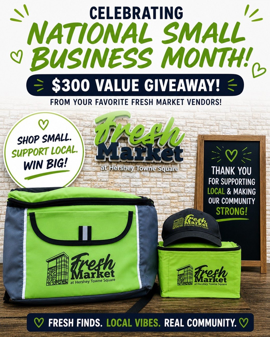 🎉 GIVEAWAY TIME 🎉

This May, we&rsquo;re celebrating National Small Business Month in a big way 💚

We&rsquo;ve teamed up with some of your favorite Hershey Fresh Market vendors to bring you a $300 value giveaway&mdash;because supporting local shou