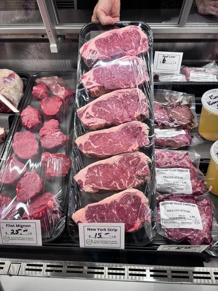 Steak night starts here 🥩🔥

Fresh cut, beautifully marbled, and locally raised &mdash; Latimore Valley Farms has your weekend grill lineup covered at the market. From juicy New York Strips to rich Boneless Ribeyes, these grass-fed steaks are the ki