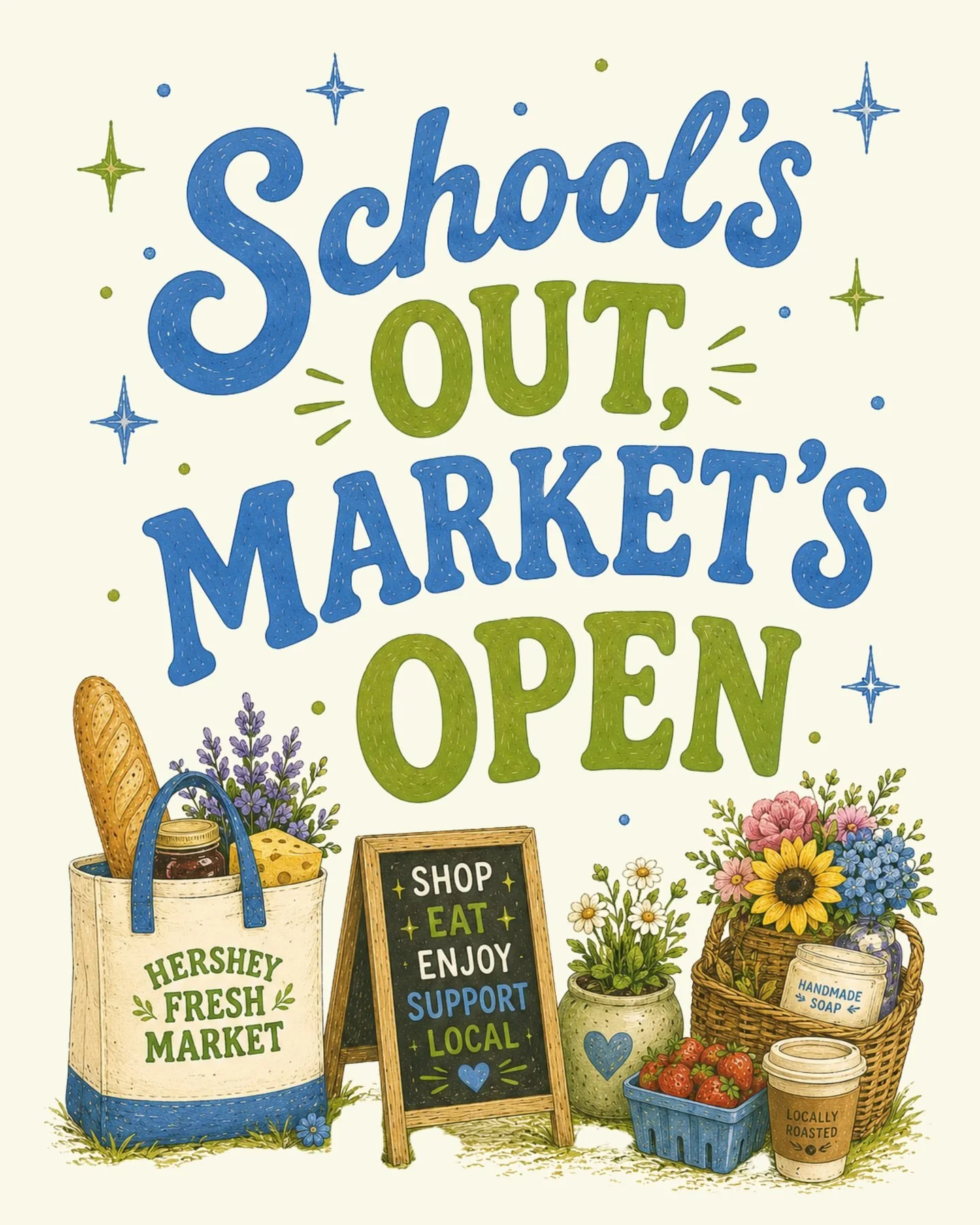 School's out and we are READY for you! ☀️ Summer means more time for the good stuff &mdash; fresh finds, local favorites, and your new go-to weekend hangout. Come swing by, explore the market, and treat yourself to something delicious. We'll see you 