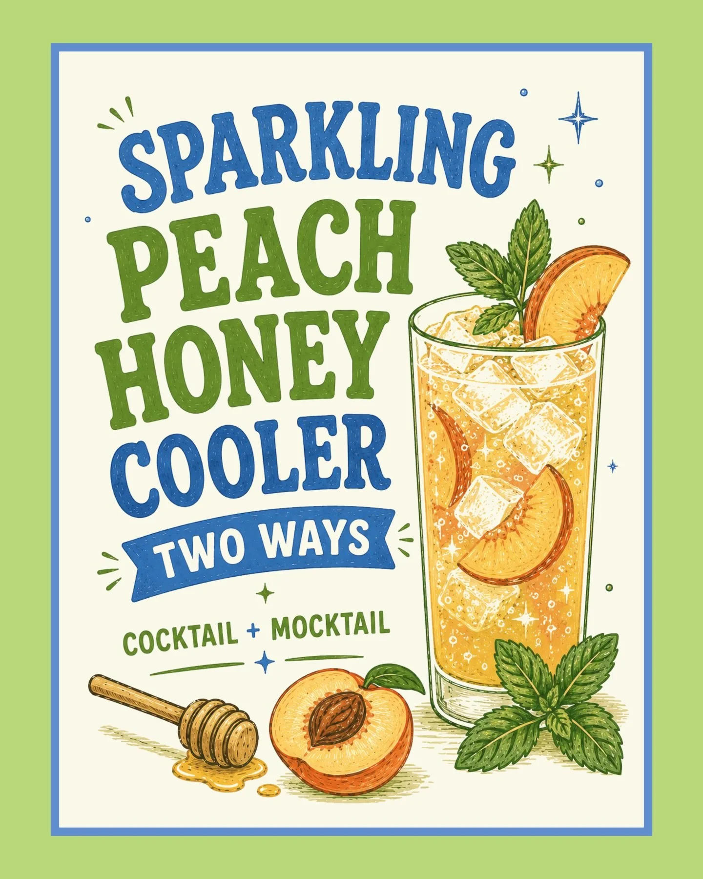 Summer in a glass, and it's easier than you think. 🍑✨ Swipe through for our Sparkling Peach Honey Cooler &mdash; made two ways so everyone at the table is covered. 

Fresh peaches, local honey, mint, lemon, and sparkling water&hellip; and if you're 