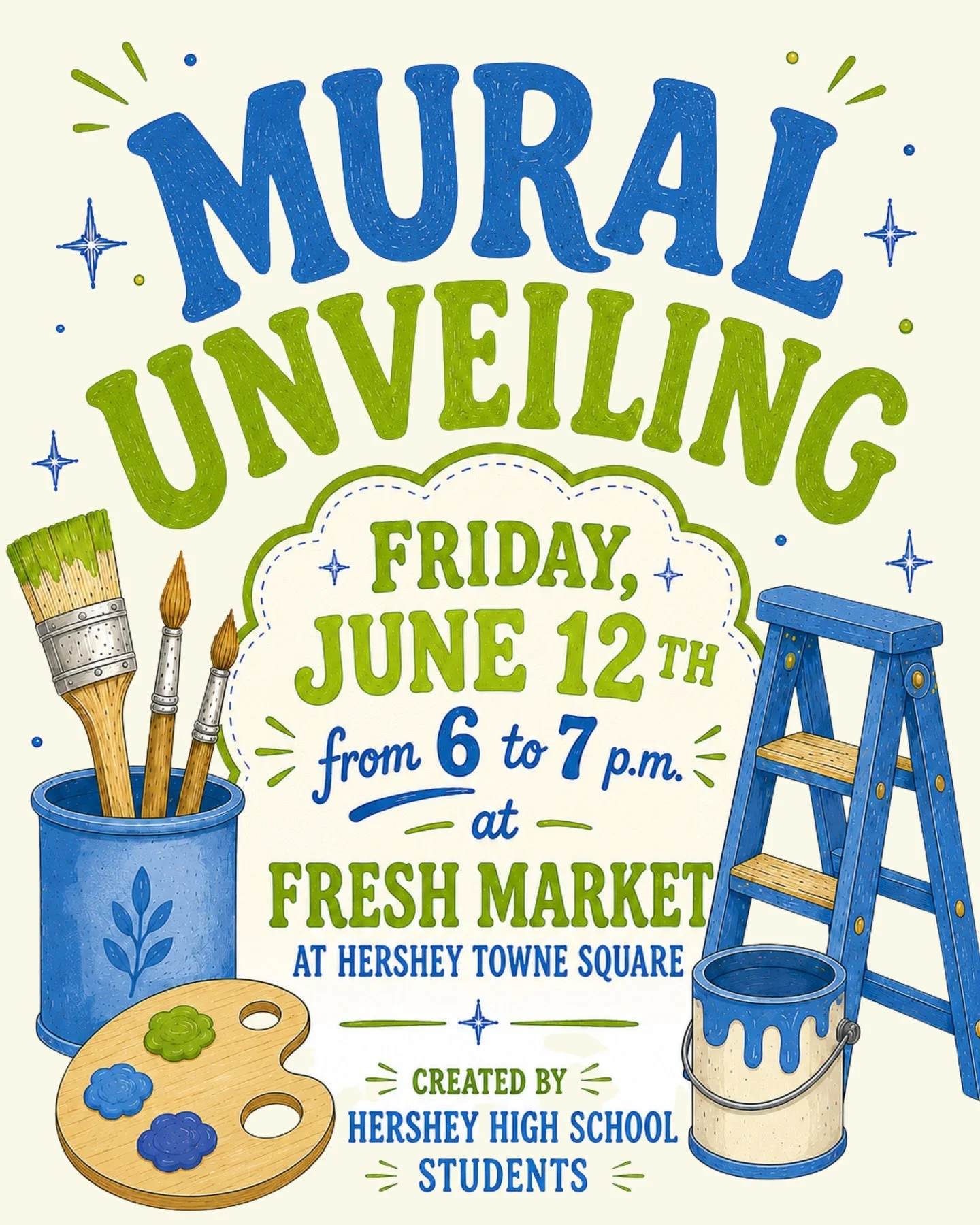 Something special is happening at Hershey Fresh Market and you're going to want to be here for it. 🎨✨ 

Join us on Friday, June 12 from 6&ndash;7 PM for the unveiling of a brand-new mural created by 10 talented Hershey High School students! 

These 