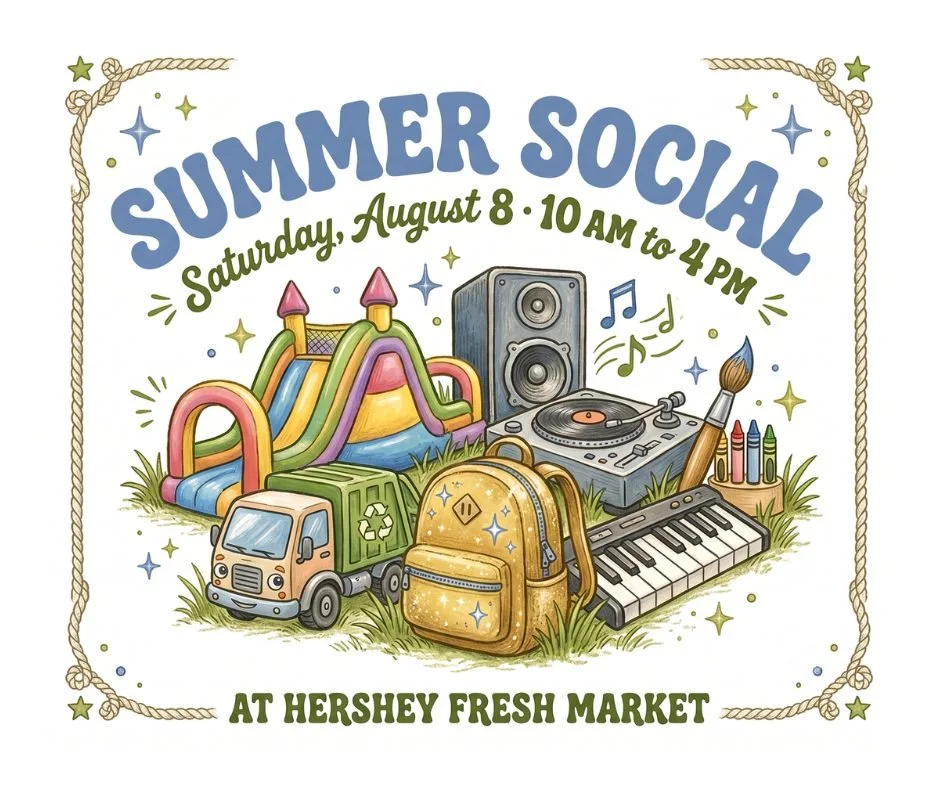 Tomorrow's the day! 🙌 Summer Social hits Fresh Market Hershey Towne Square, 10am&ndash;4pm &mdash; Touch-a-Truck, the Phantom Obstacle Course, live DJ, back-to-school crafts, and the Golden Backpack giveaway ($1,200 value!). Plus our amazing vendors