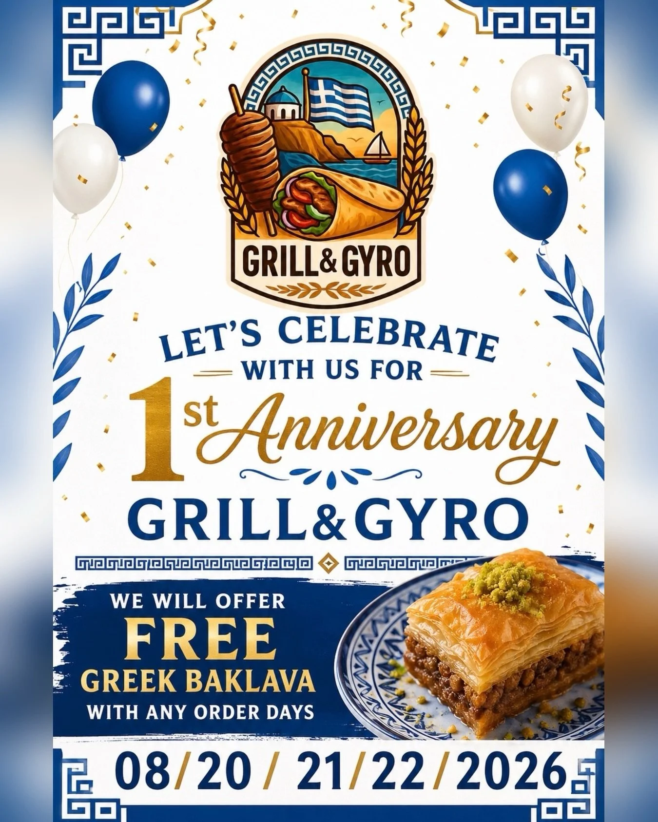 Grill &amp; Gyro is turning 1, come celebrate with them! 🎉🇬🇷

Grill &amp; Gyro, is celebrating their 1st Anniversary and they want YOU there! 🥙✨ From perfectly seasoned gyros to authentic Greek flavors, they&rsquo;ve been serving up a taste of Gr