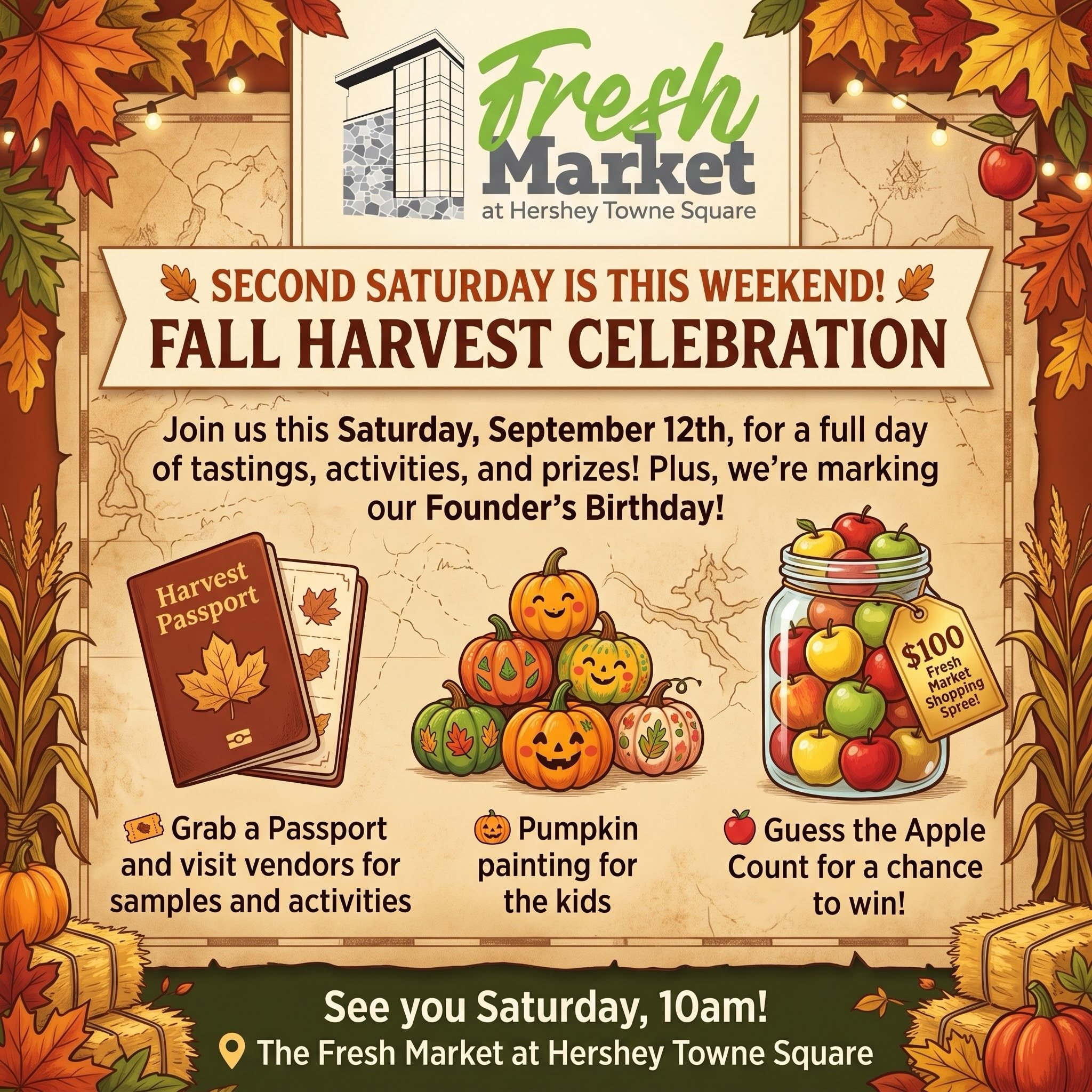 🍂 SECOND SATURDAY IS THIS WEEKEND! 🍂
Join us this Saturday, September 12th, for a Fall Harvest Celebration. Plus, we&rsquo;re marking our Founder&rsquo;s Birthday with a full day of tastings, activities, and prizes 🍫
Grab a Harvest Passport at the