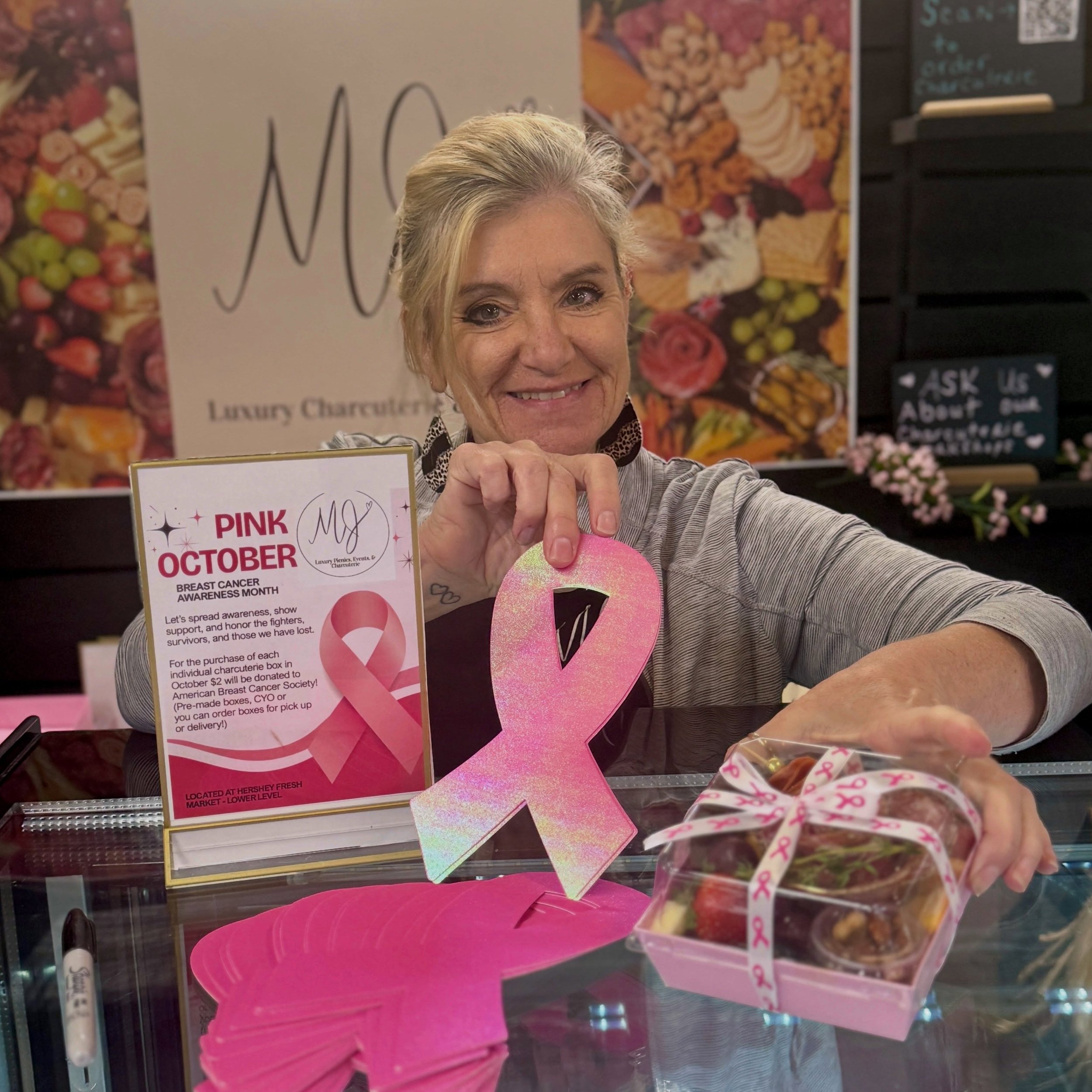 Happy Second Saturday! 🎉 Join us at the market today for Market Bingo and live cooking demos 🧑🏼&zwj;🍳🎲
This October, $2 from every @mjcharcuterie_luxurypicnics charcuterie box sold goes to the American Cancer Society. 💗 Grab a box, support a gr