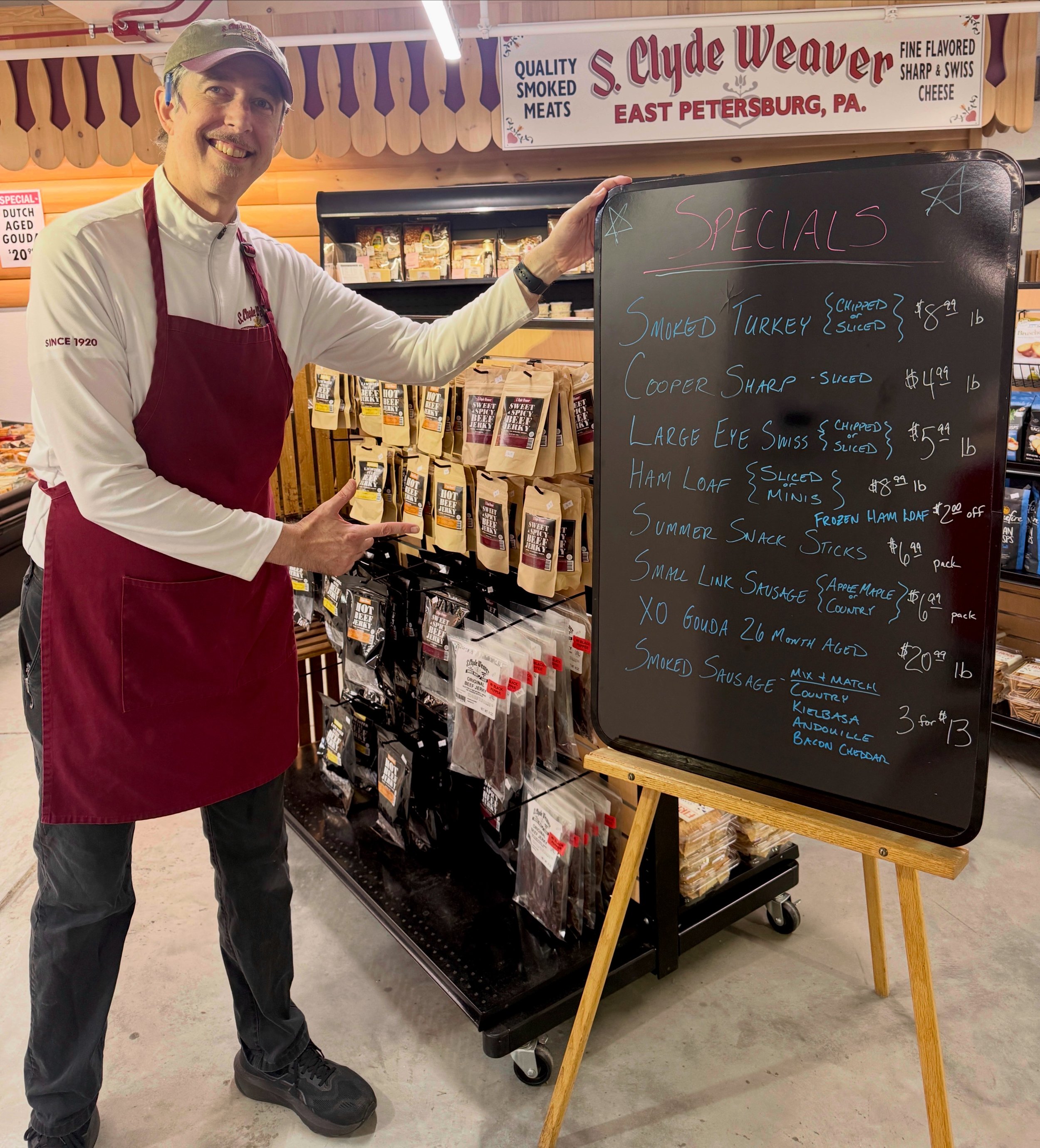 🥓🧀 Stop by S. Clyde Weaver Meats &amp; Cheeses for this week&rsquo;s specials!

Quality smoked meats and fine flavored Sharp &amp; Swiss cheese, serving families since 1920. This week&rsquo;s board features:

🦃 Smoked Turkey, chipped or sliced, $8