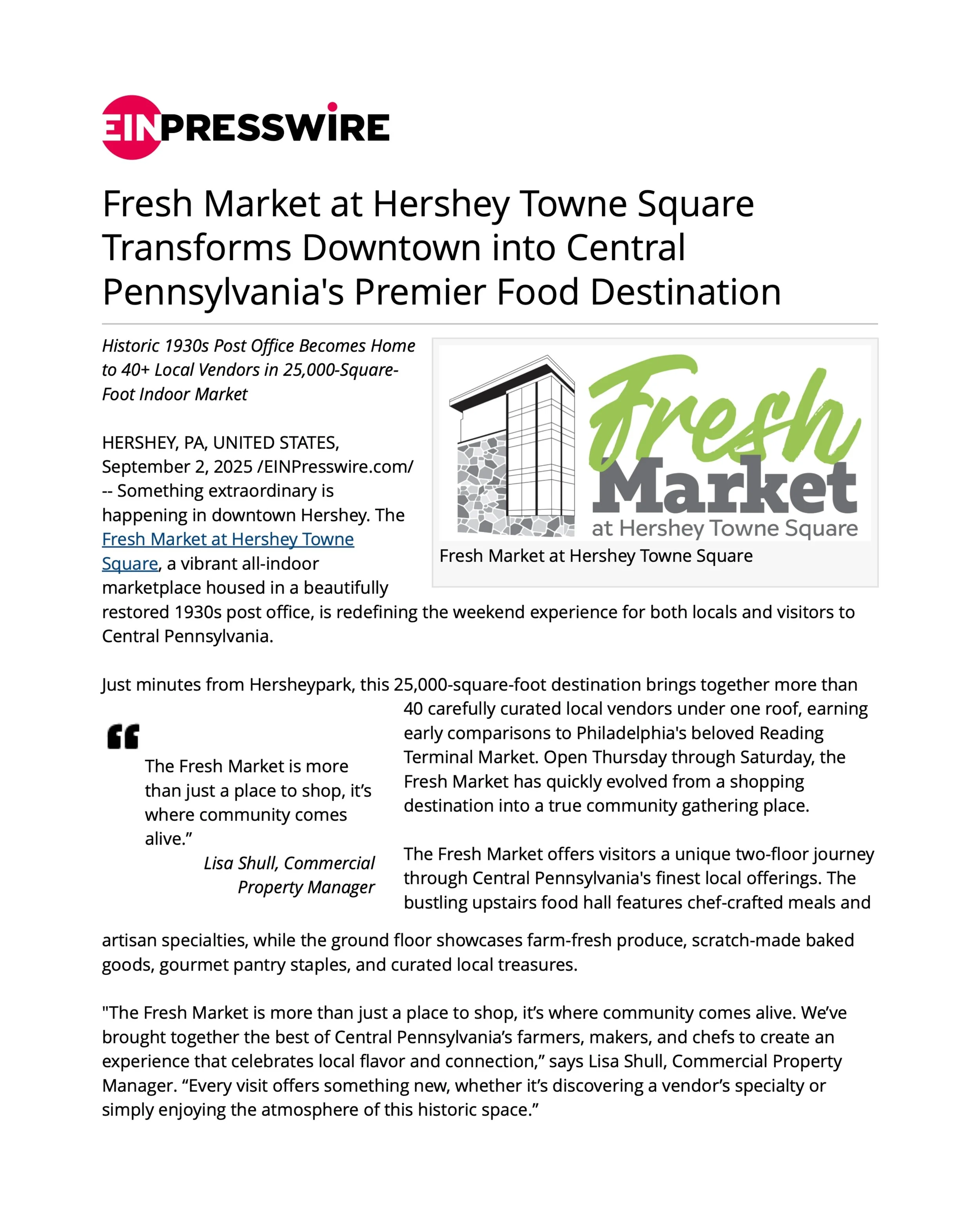 Fresh Market at Hershey Towne Square Transforms Downtown into Central Pennsylvania's Premier Food Destination