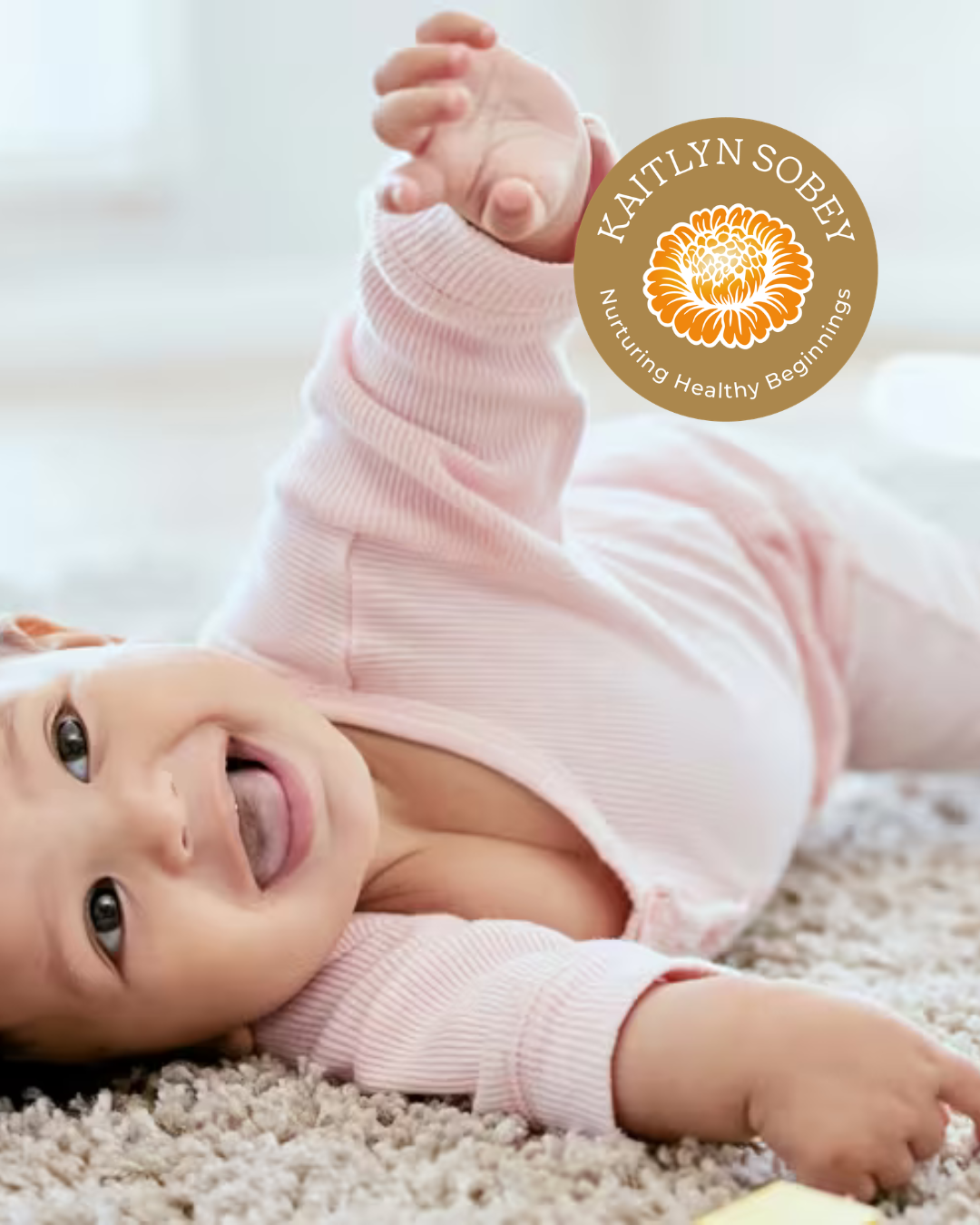 Baby reaching and exploring movement while lying on the floor